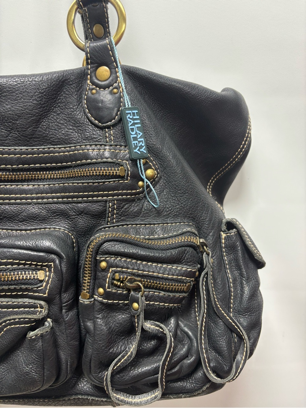 Hilary Radley Black Leather Multi-Zip Shoulder Tote with Charm NWT - Picture 2 of 9
